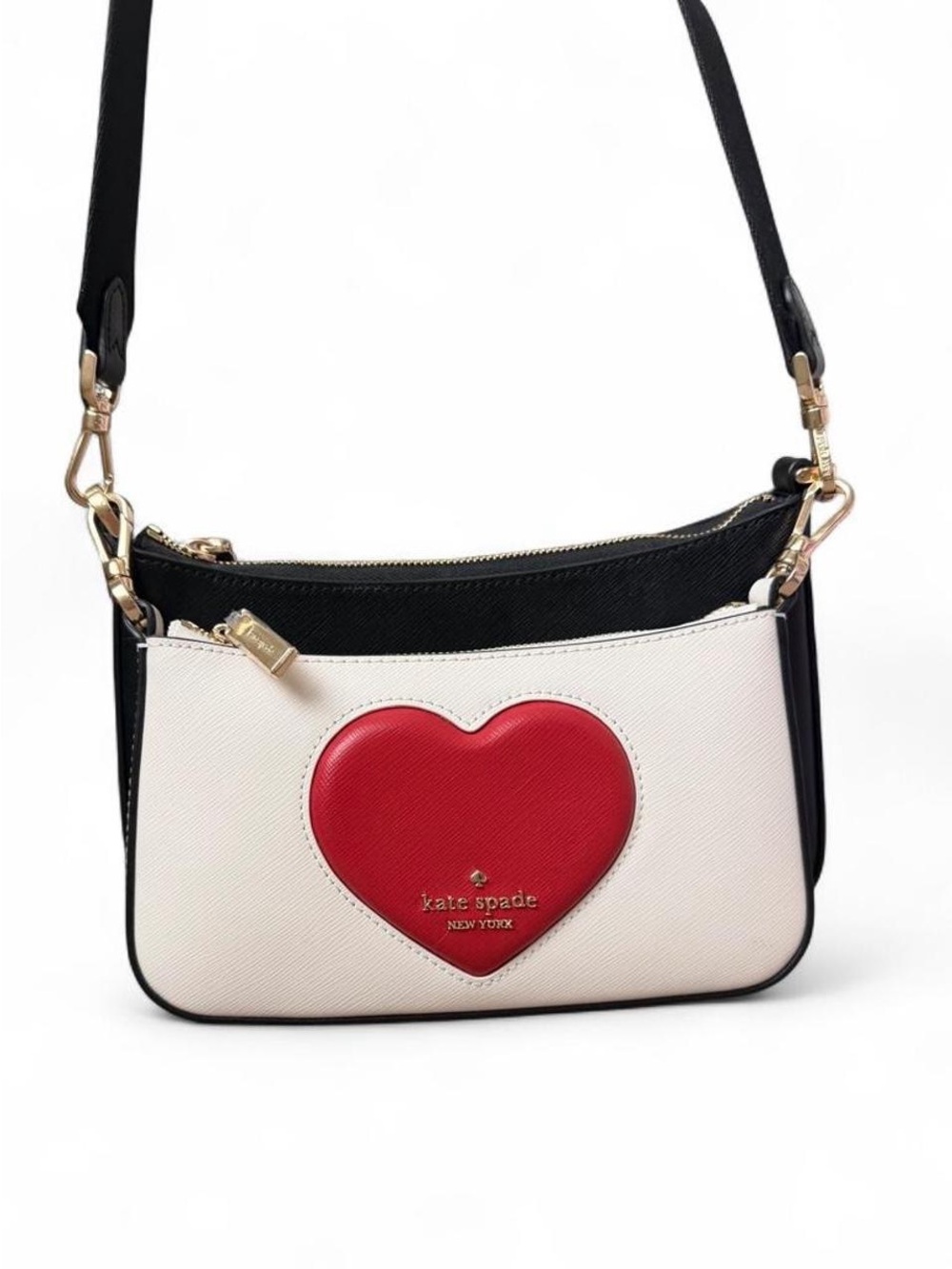 kate spade Ivory & Black Crossbody with Red Heart Accent